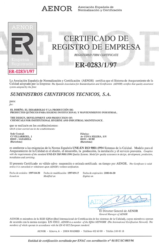 Certificado de Registro de Empresa