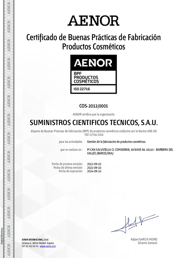 Certificado de Buenas Prácticas de Fabricación Productos Cosméticos